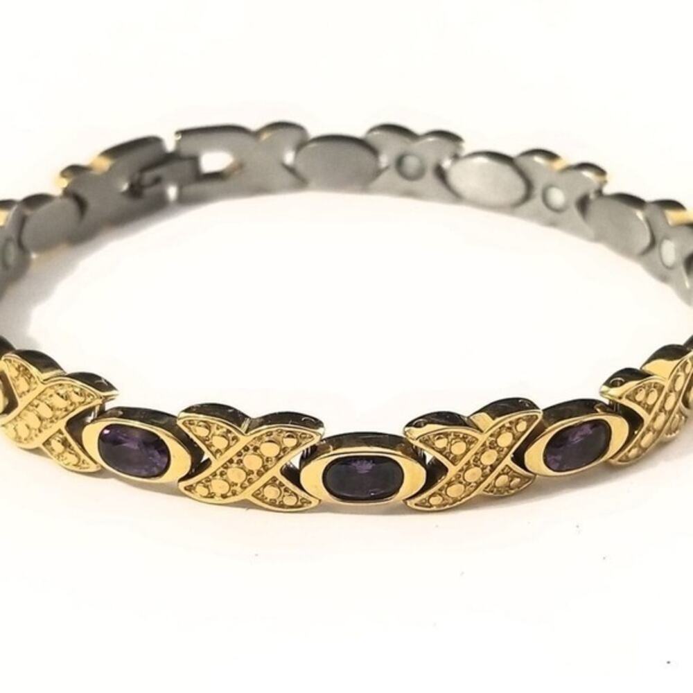 Women’s 316L stainless steel amethyst magnetic bracelet‎ 7.5"
